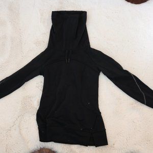 Lululemon very black thick silky pullover with ruched drawstring neck sz 2